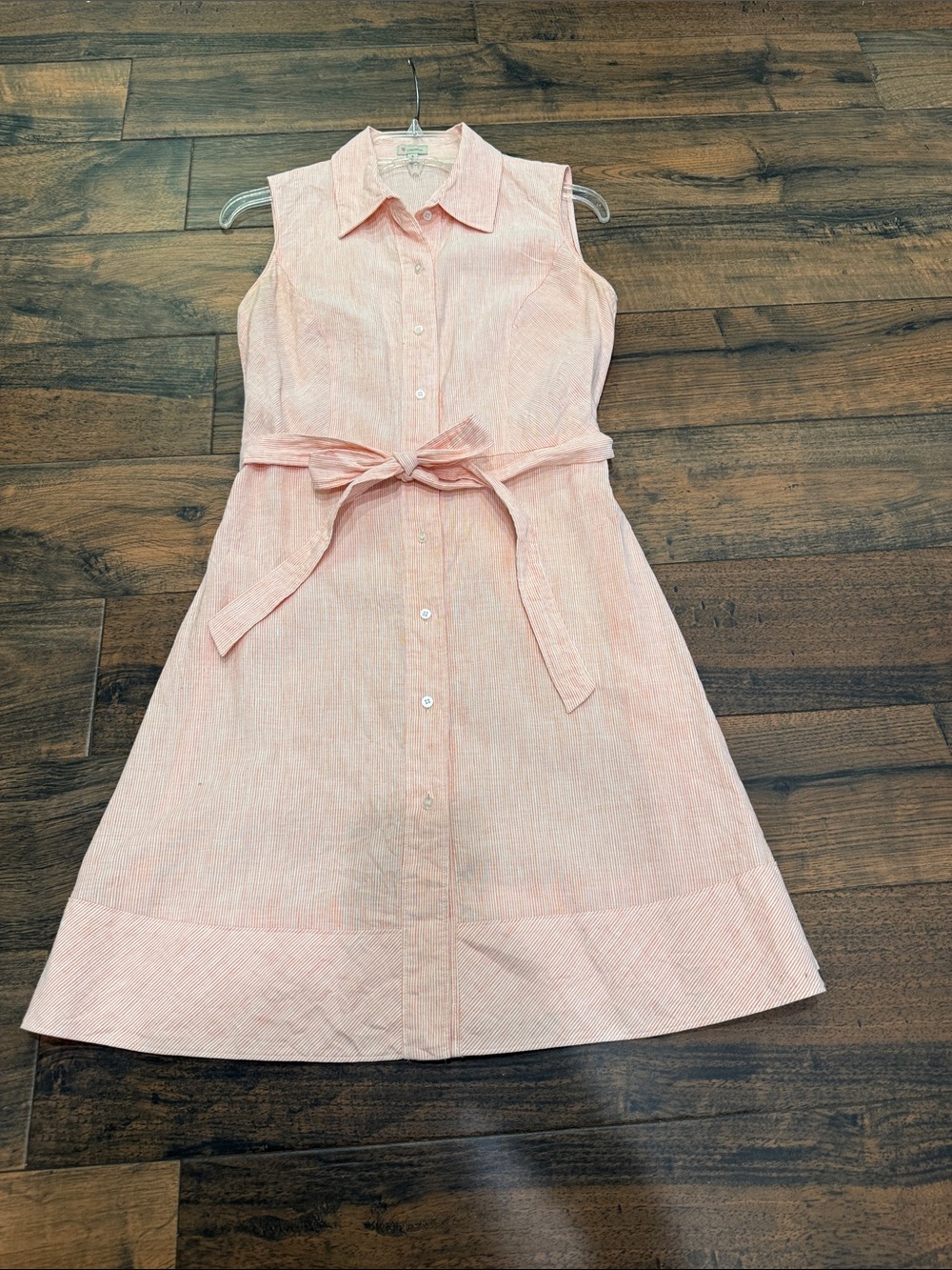 Cremieux Sleeveless Shirt Dress with Tie Waist - Light Peach size 4